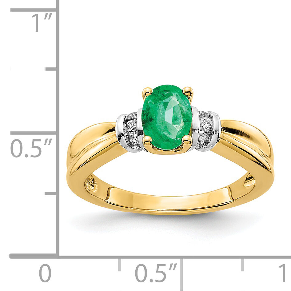 14k with Rhodium Diamond and Oval Emerald Ring-RM5762