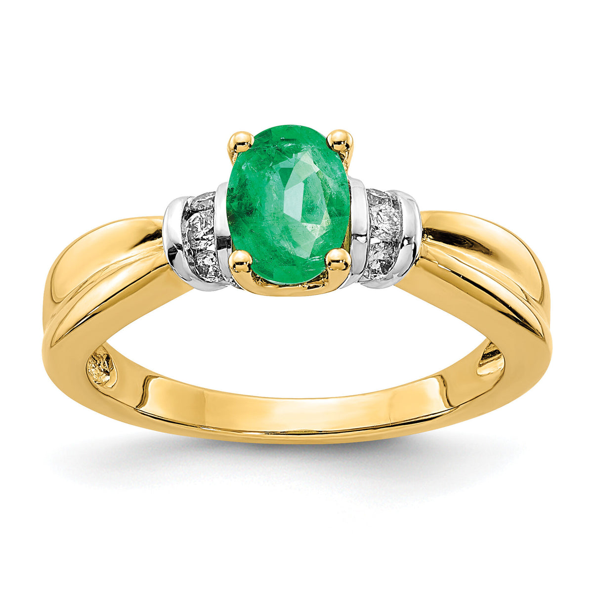 14k with Rhodium Diamond and Oval Emerald Ring-RM5762