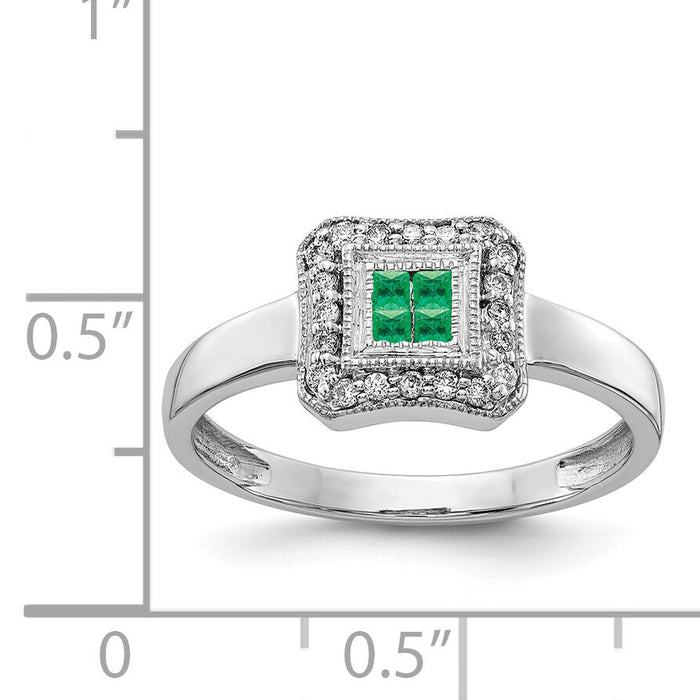 14k White Gold Square Design Emerald and Diamond Ring-RM5763