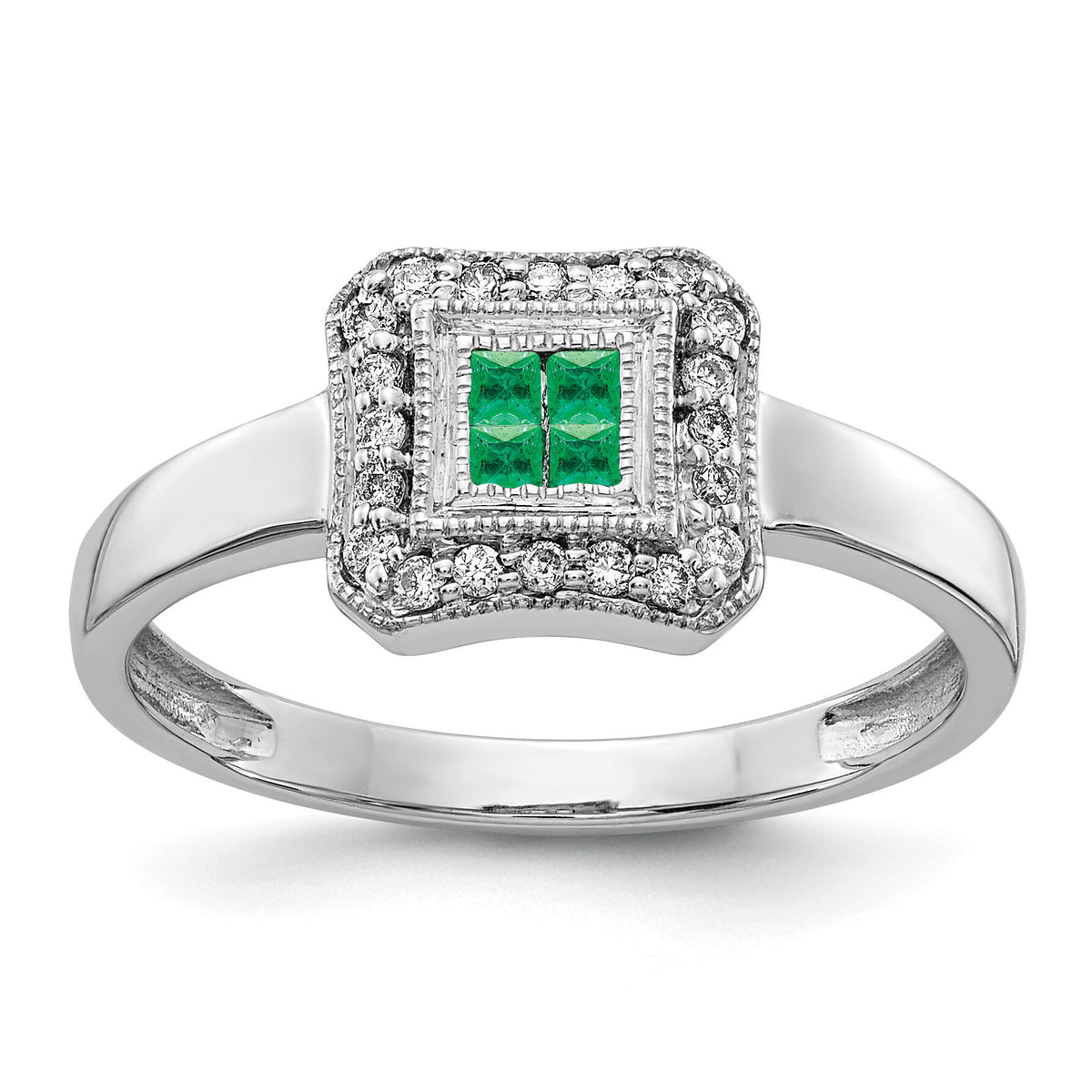 14k White Gold Square Design Emerald and Diamond Ring-RM5763