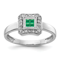 14k White Gold Square Design Emerald and Diamond Ring-RM5763