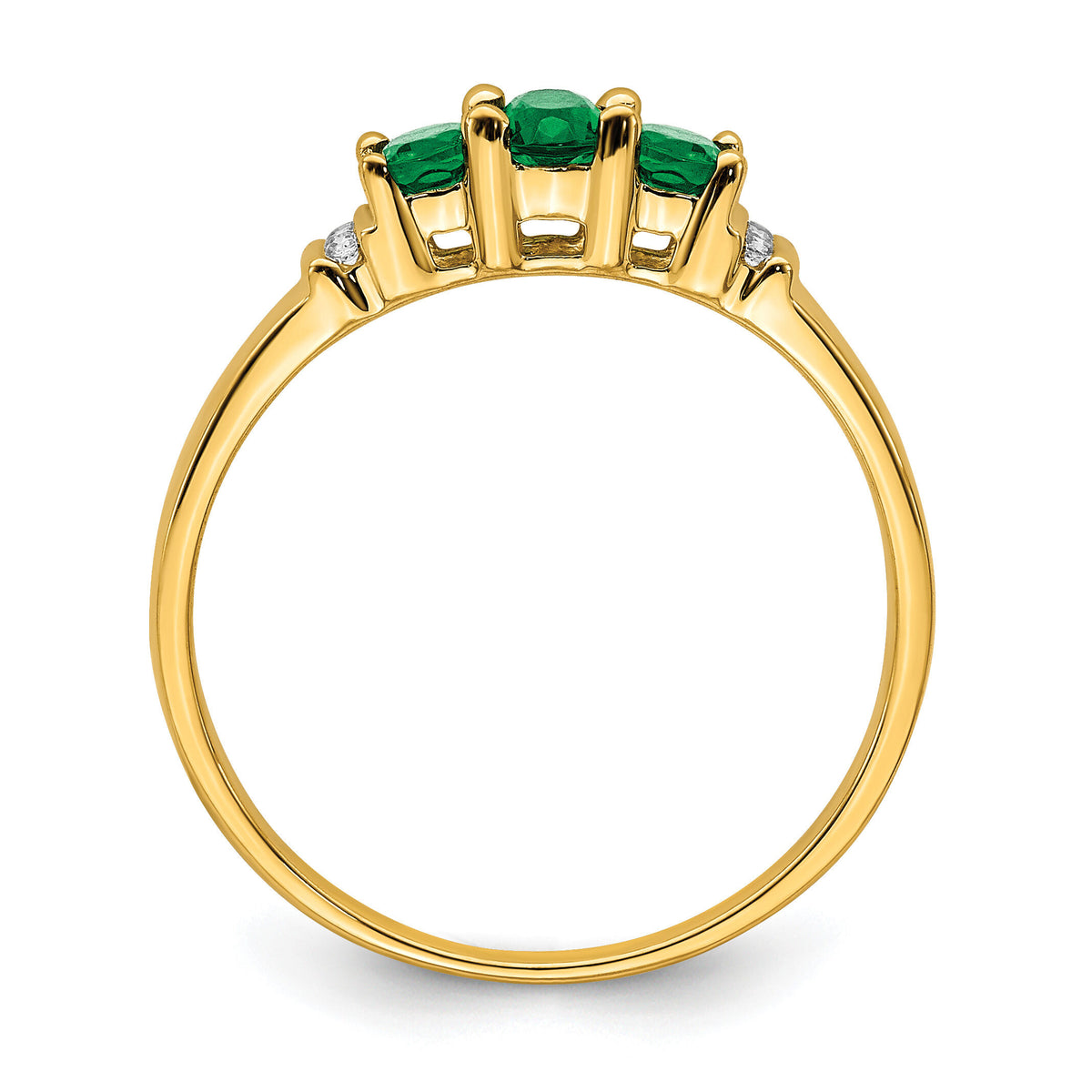 14k Polished Triple Emerald and Diamond 3-stone Ring-RM5764