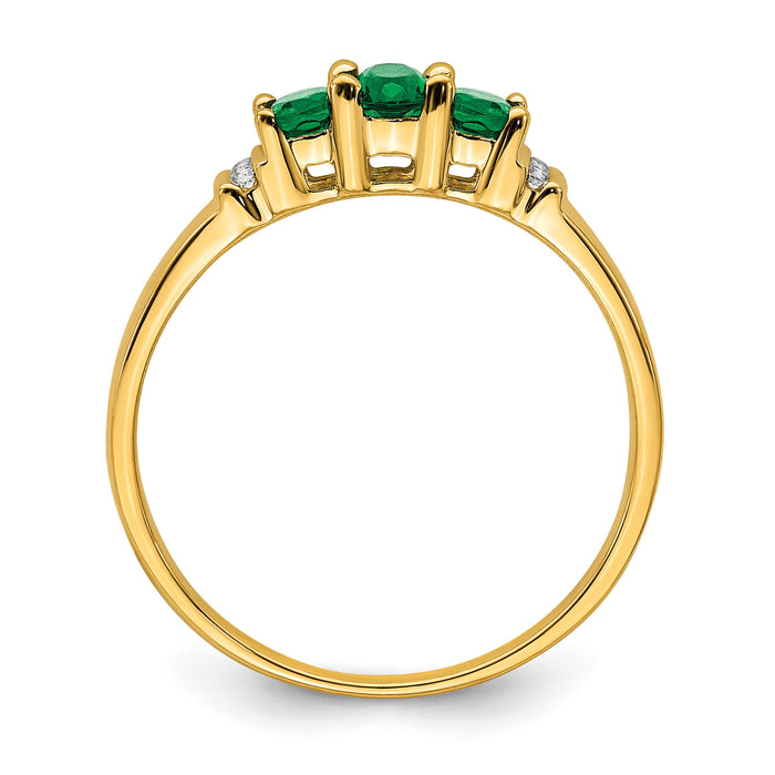 14k Polished Triple Emerald and Diamond 3-stone Ring-RM5764