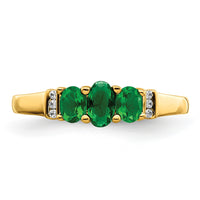 14k Polished Triple Emerald and Diamond 3-stone Ring-RM5764