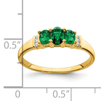 14k Polished Triple Emerald and Diamond 3-stone Ring-RM5764