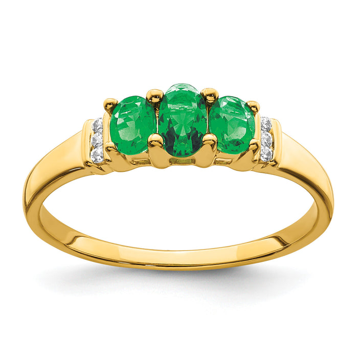 14k Polished Triple Emerald and Diamond 3-stone Ring-RM5764
