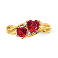 14k Lab Created Ruby and Diamond Double Heart Ring-RM5765