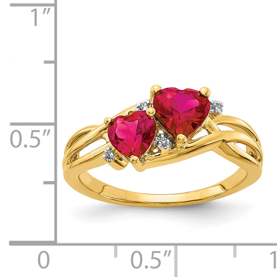14k Lab Created Ruby and Diamond Double Heart Ring-RM5765