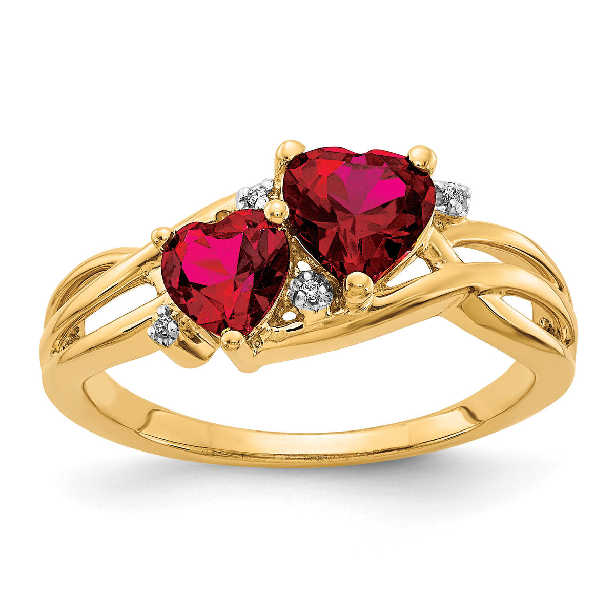 14k Lab Created Ruby and Diamond Double Heart Ring-RM5765