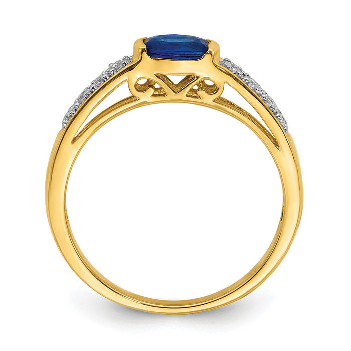 14k Oval East-West Sapphire and Diamond Ring-RM5769