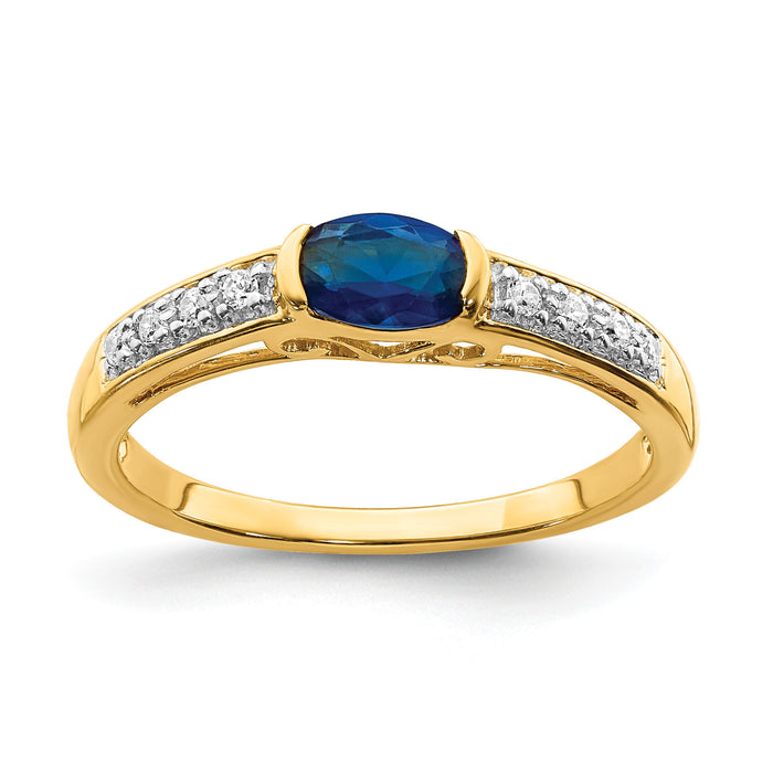 14k Oval East-West Sapphire and Diamond Ring-RM5769