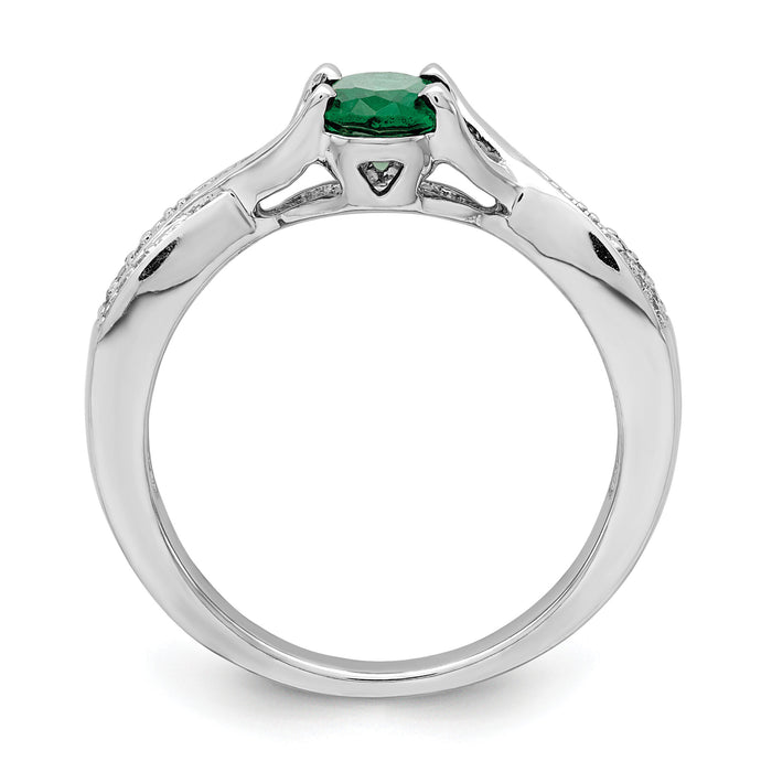 14k White Gold Oval Emerald and Diamond Ring-RM5773