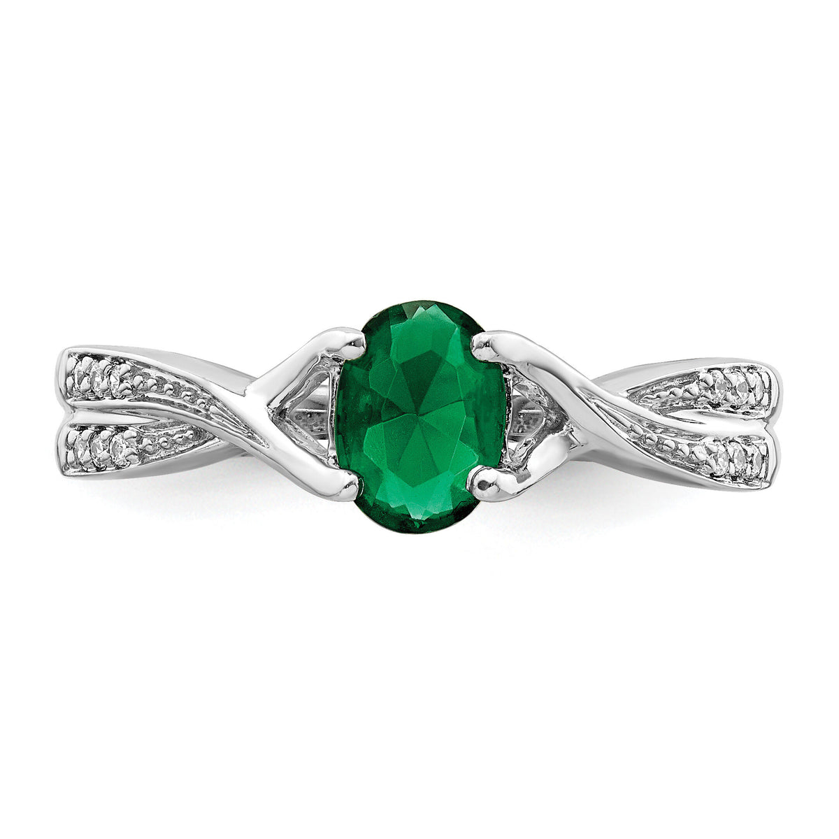 14k White Gold Oval Emerald and Diamond Ring-RM5773