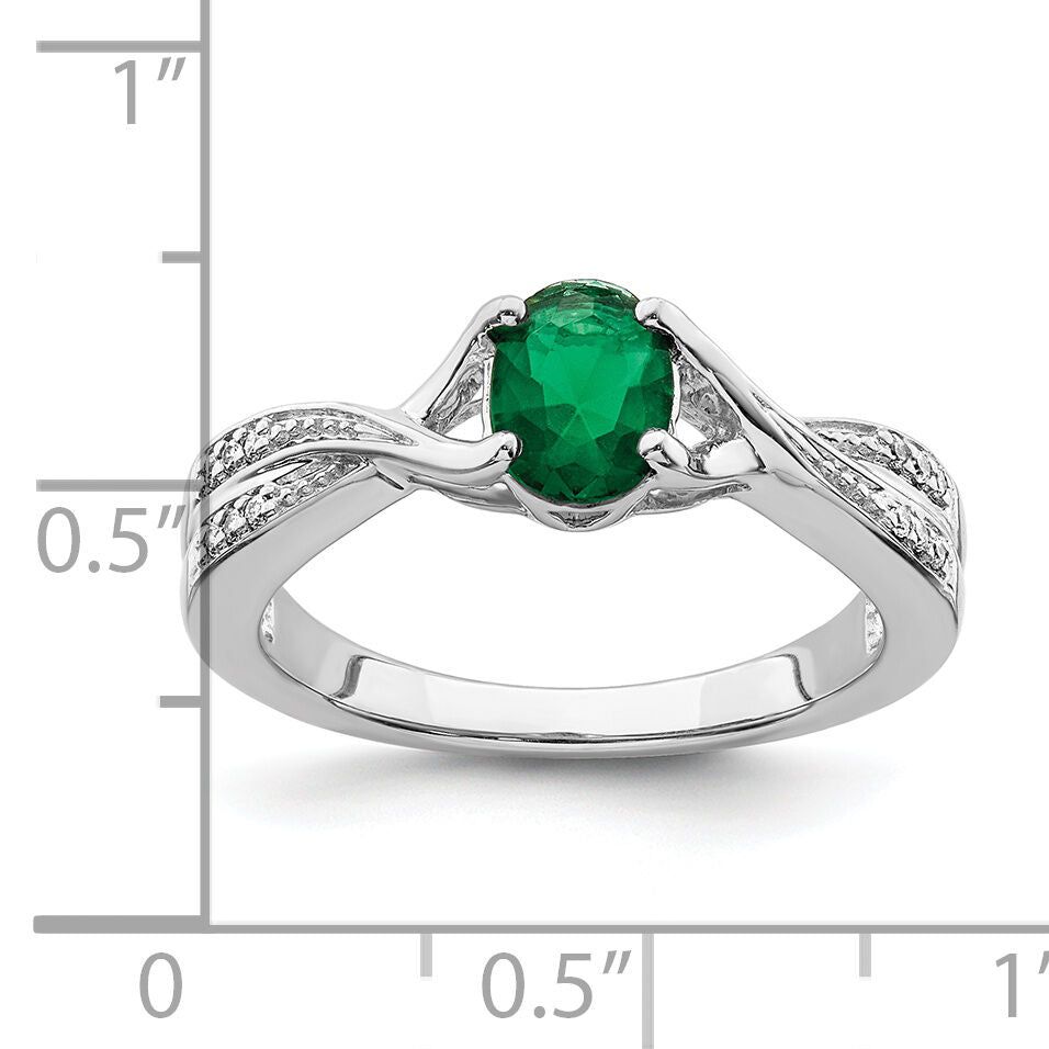 14k White Gold Oval Emerald and Diamond Ring-RM5773