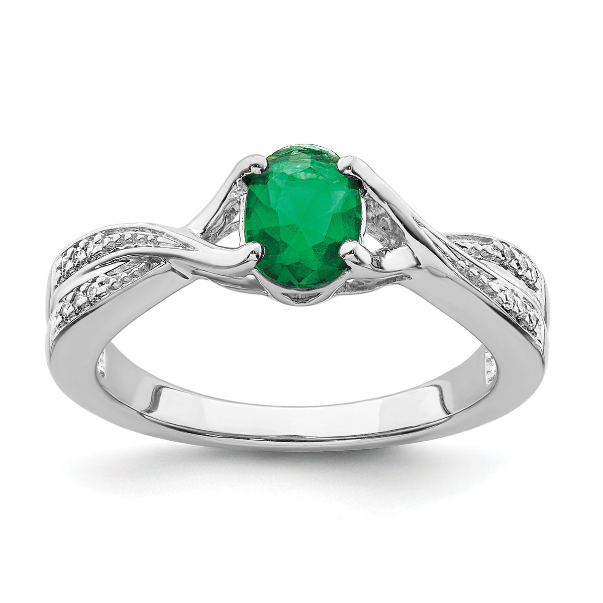 14k White Gold Oval Emerald and Diamond Ring-RM5773