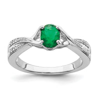 14k White Gold Oval Emerald and Diamond Ring-RM5773