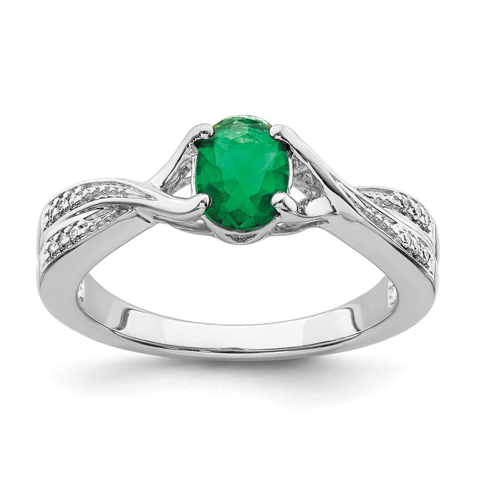 14k White Gold Oval Emerald and Diamond Ring-RM5773