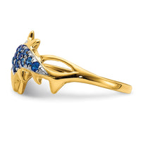 14k w/ Rhodium Diamond and Sapphire Dolphins Ring-RM5779