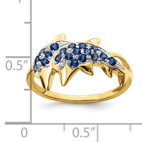 14k w/ Rhodium Diamond and Sapphire Dolphins Ring-RM5779