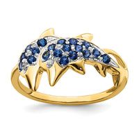 14k w/ Rhodium Diamond and Sapphire Dolphins Ring-RM5779