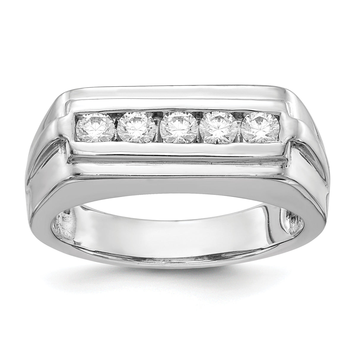 14k White Gold Diamond 5-stone Mens Ring-RM5798