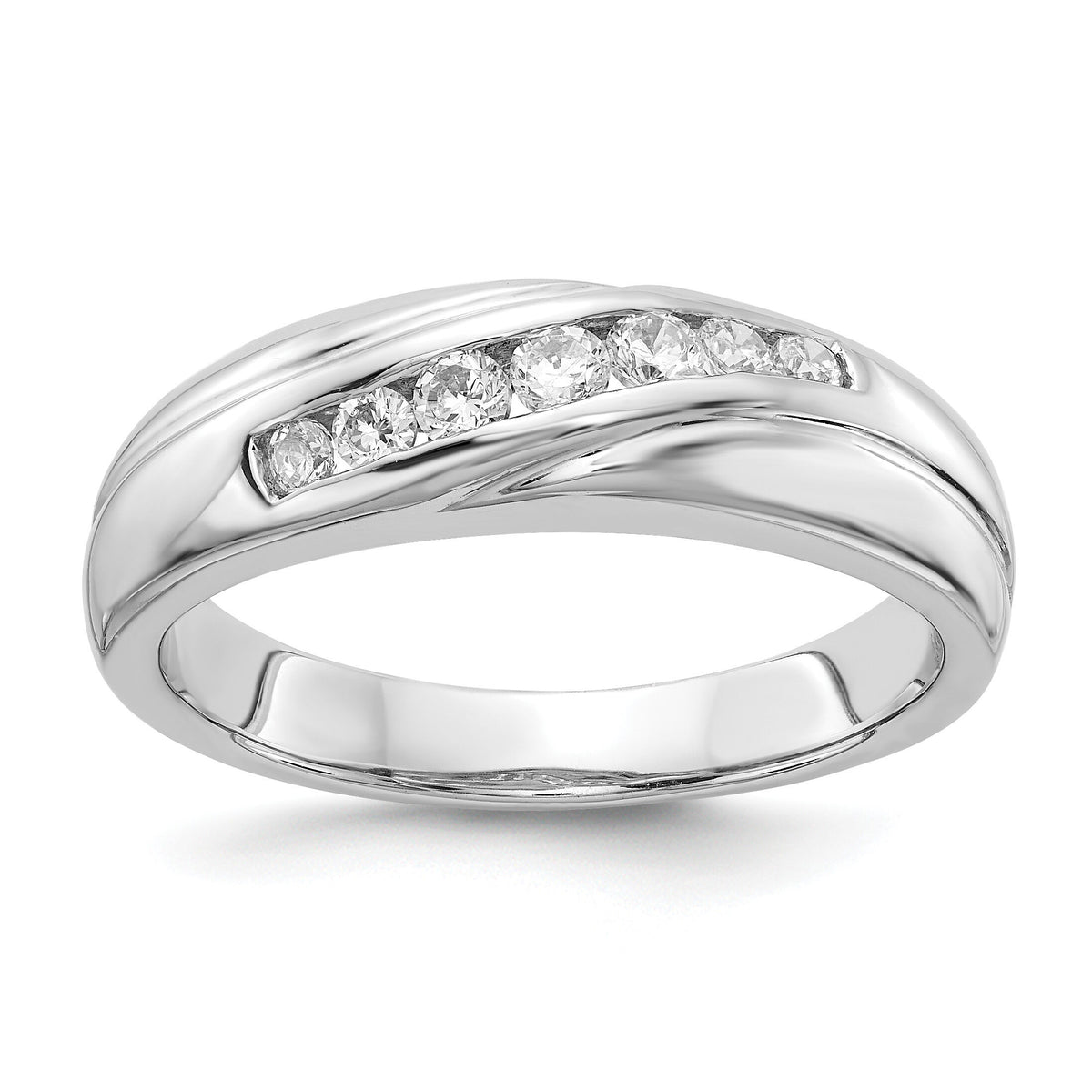 14k White Gold 7-stone Diamond Mens Ring-RM5801