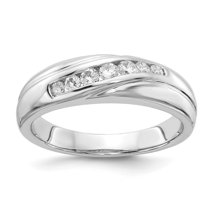 14k White Gold 7-stone Diamond Mens Ring-RM5801