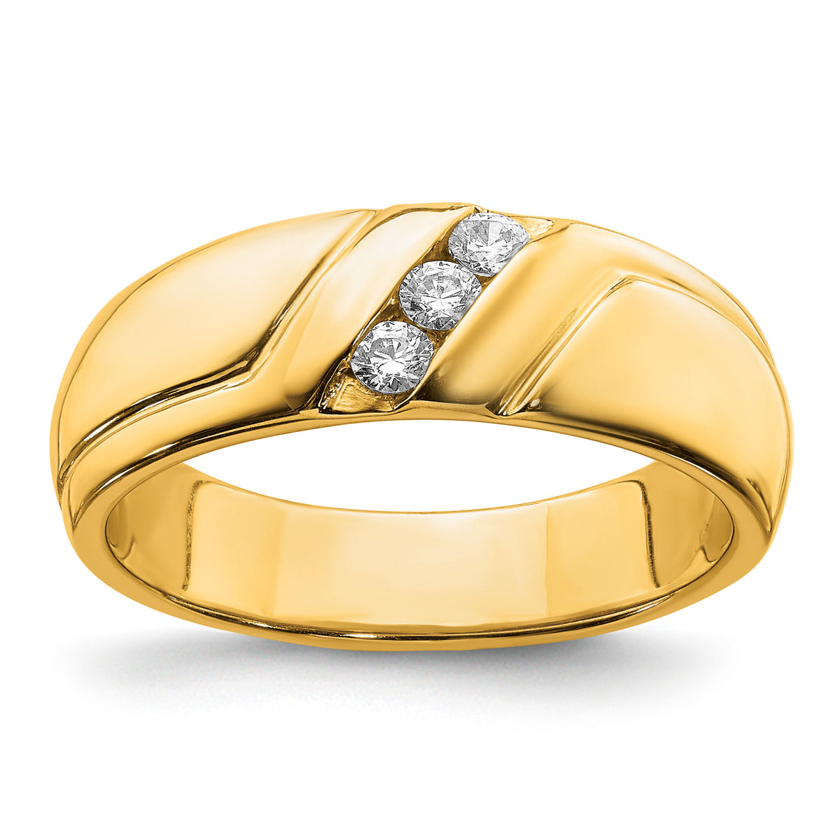 14k Diamond 3-stone Mens Ring-RM5802