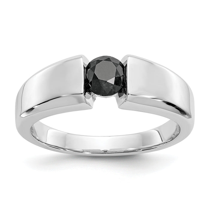 14k White Gold Black Diamond Mens Ring-RM5823