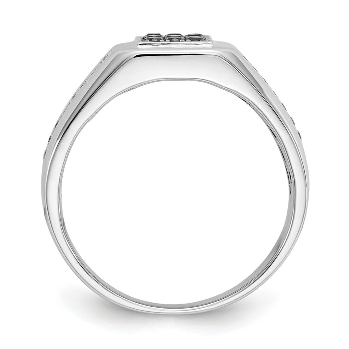 14k White Gold White and Black Diamond Square Mens Ring-RM5824