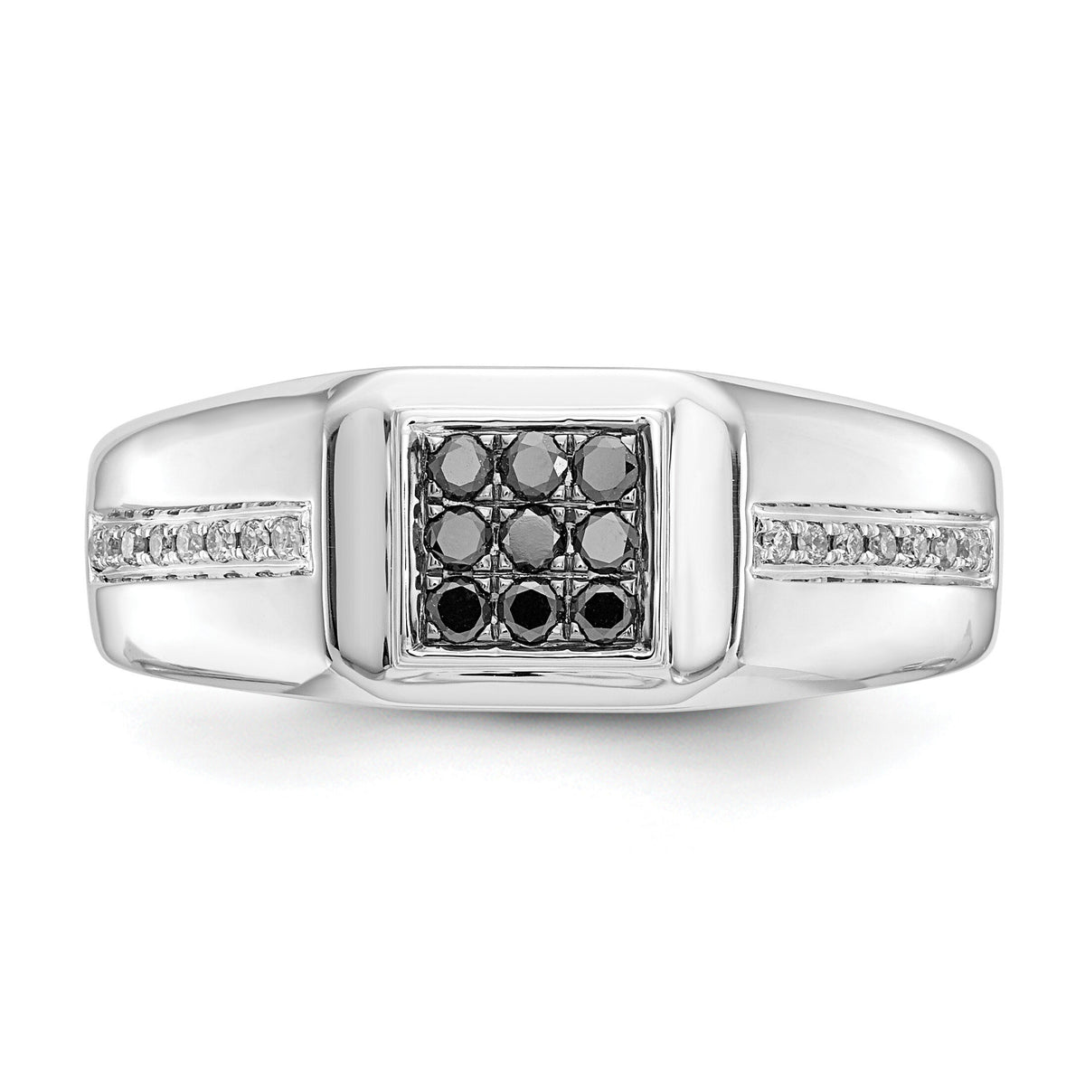 14k White Gold White and Black Diamond Square Mens Ring-RM5824