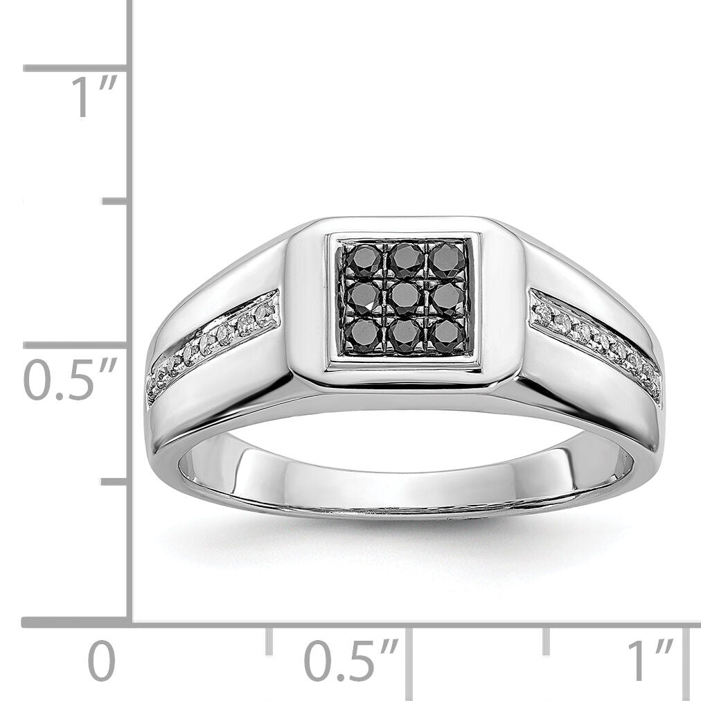 14k White Gold White and Black Diamond Square Mens Ring-RM5824