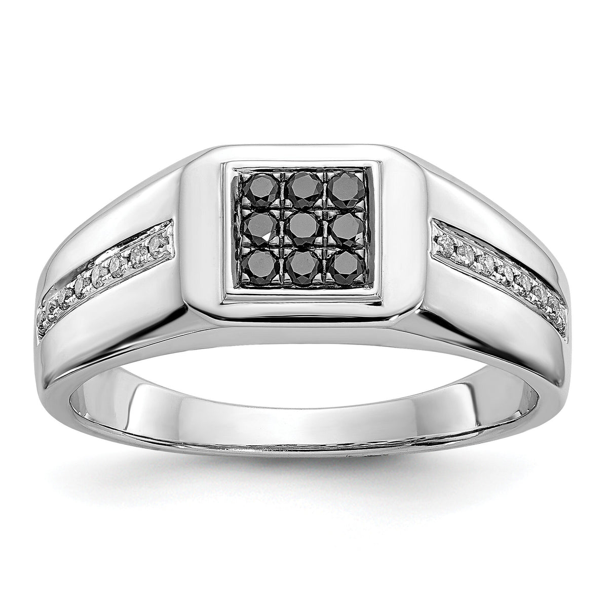14k White Gold White and Black Diamond Square Mens Ring-RM5824