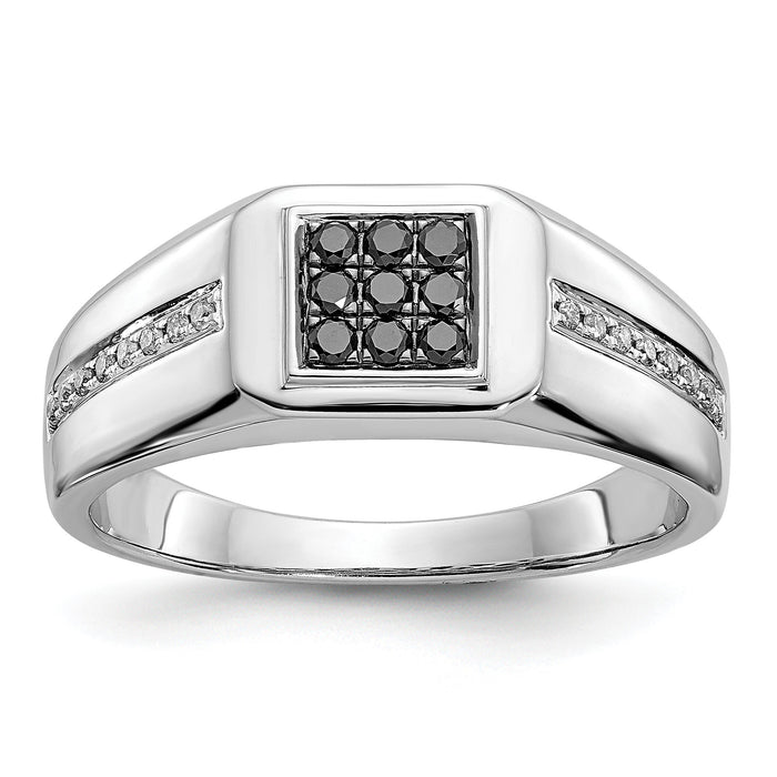 14k White Gold White and Black Diamond Square Mens Ring-RM5824