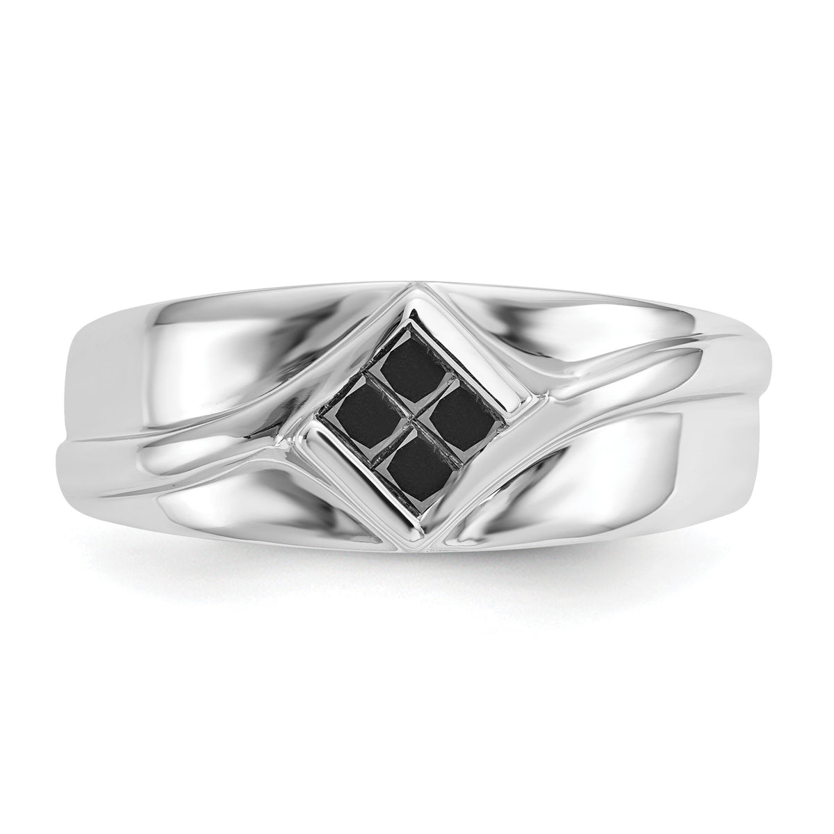 14k White Gold Black Diamond Mens Ring-RM5825
