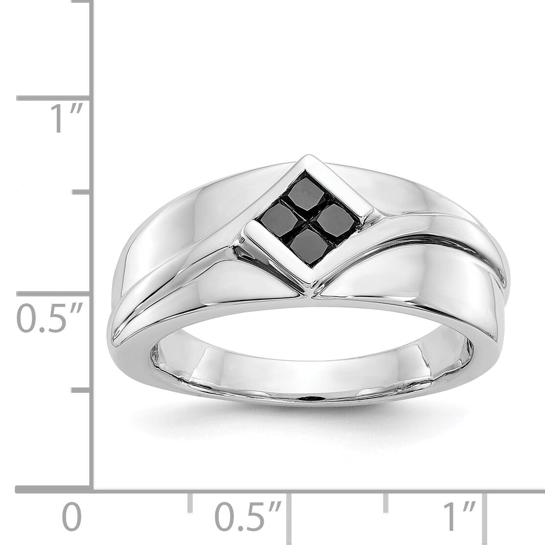 14k White Gold Black Diamond Mens Ring-RM5825