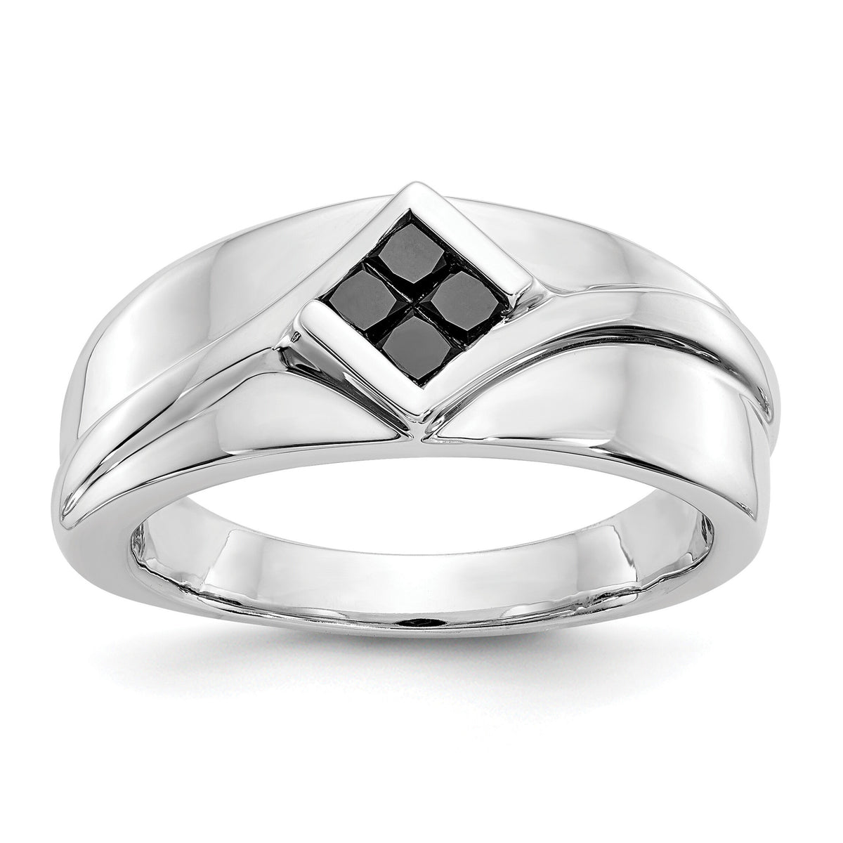 14k White Gold Black Diamond Mens Ring-RM5825