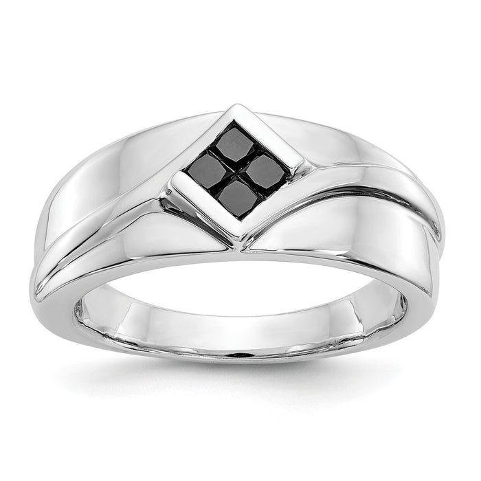 14k White Gold Black Diamond Mens Ring-RM5825