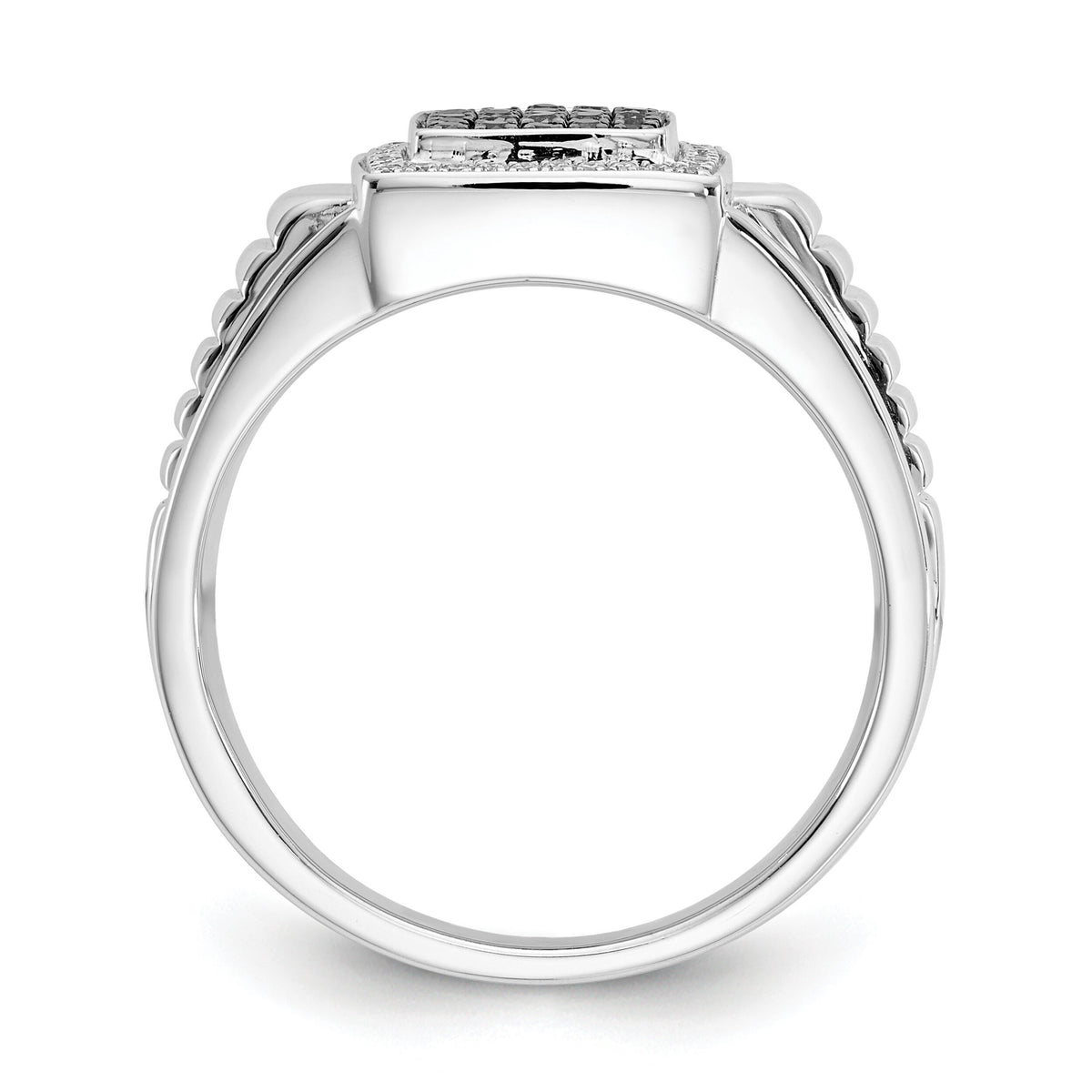 14k White Gold Black and White Diamond Mens Ring-RM5826