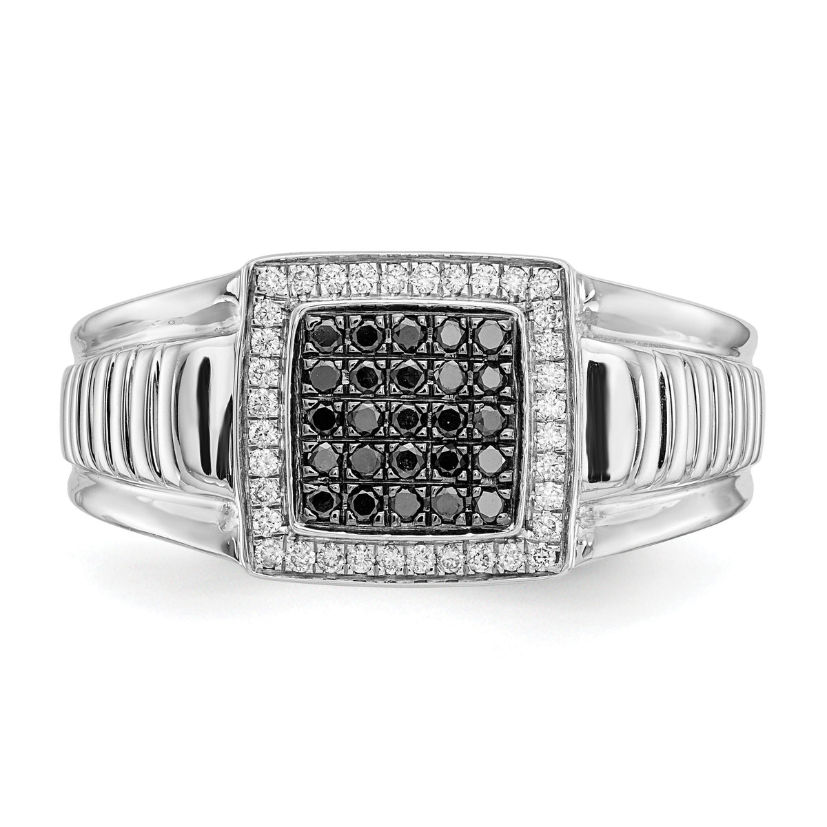 14k White Gold Black and White Diamond Mens Ring-RM5826