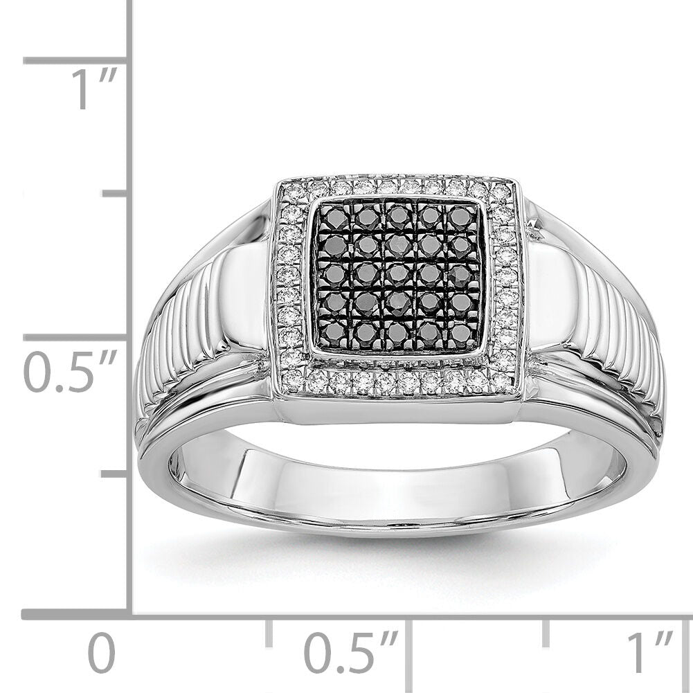 14k White Gold Black and White Diamond Mens Ring-RM5826