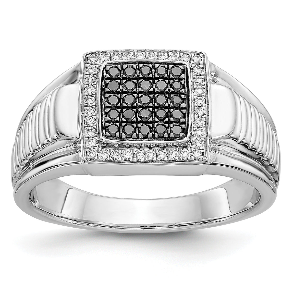 14k White Gold Black and White Diamond Mens Ring-RM5826