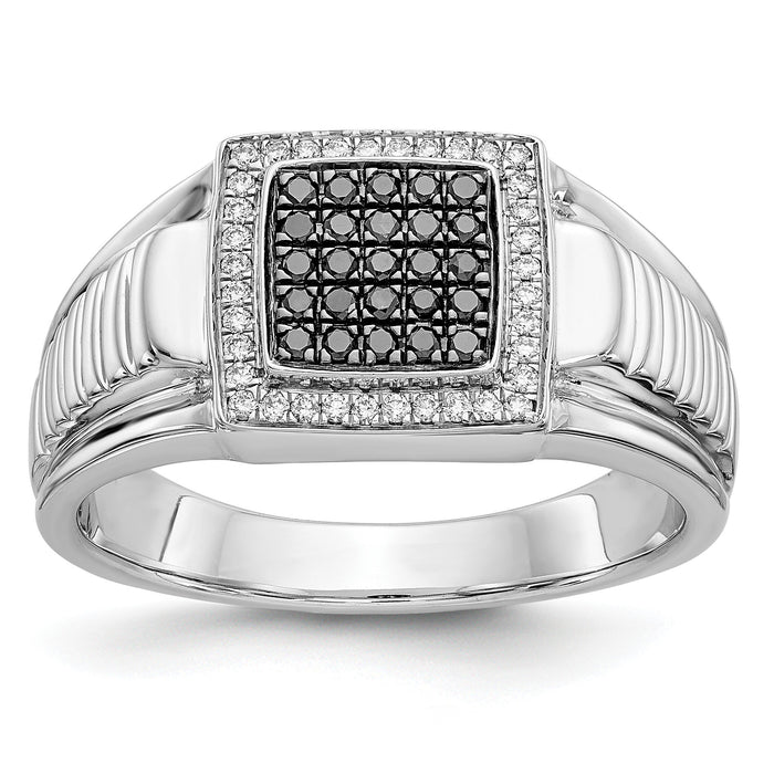 14k White Gold Black and White Diamond Mens Ring-RM5826