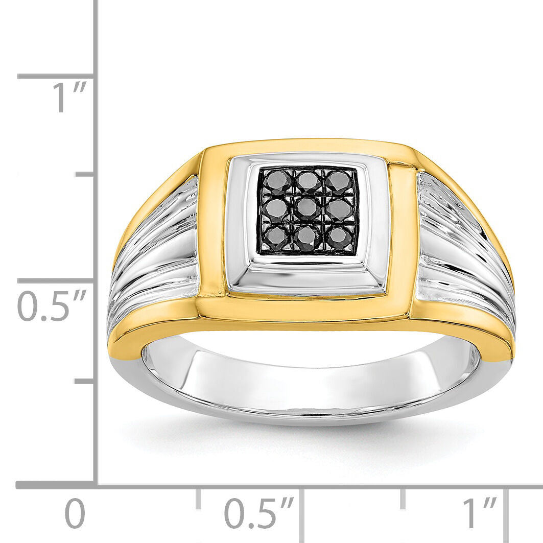 14k Two-tone Black Diamond Mens Ring-RM5827