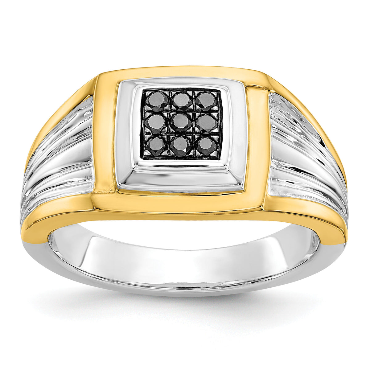14k Two-tone Black Diamond Mens Ring-RM5827