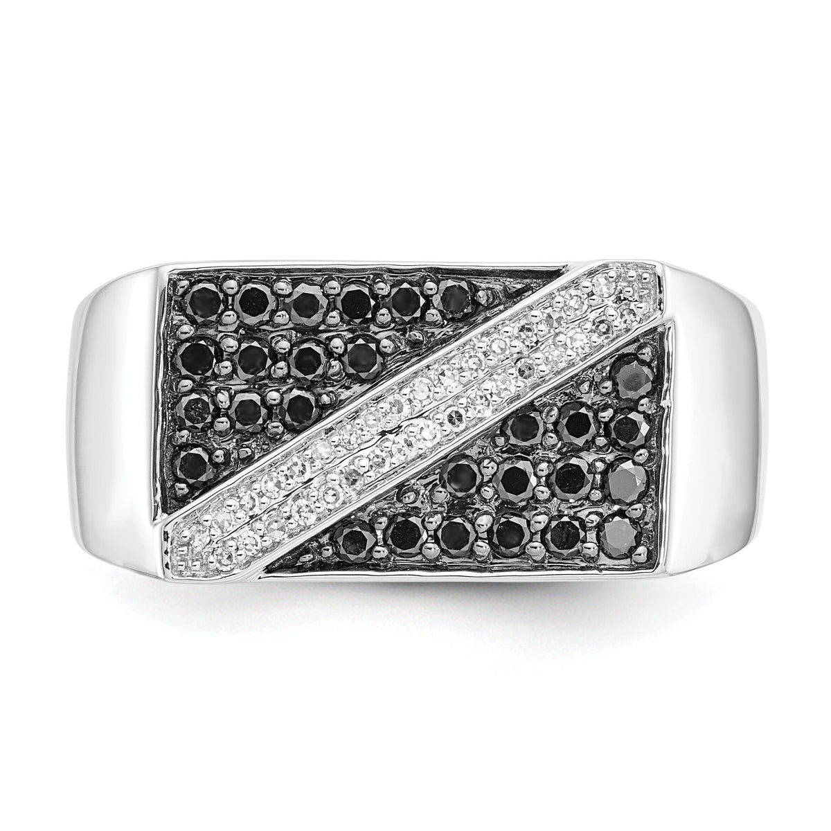 14k White Gold Black and White Diamond Mens Ring-RM5829