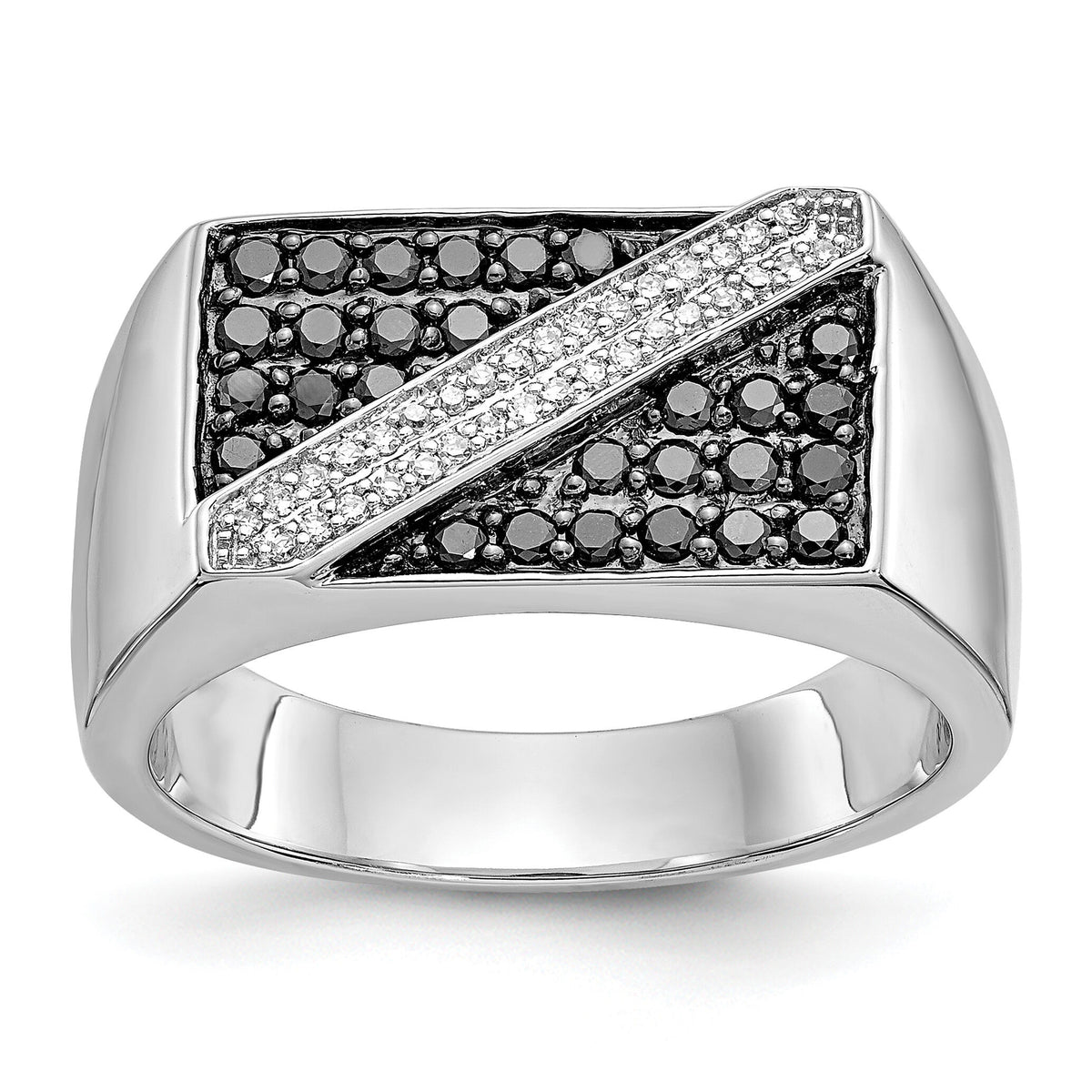 14k White Gold Black and White Diamond Mens Ring-RM5829