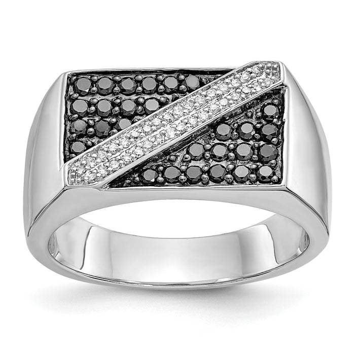 14k White Gold Black and White Diamond Mens Ring-RM5829