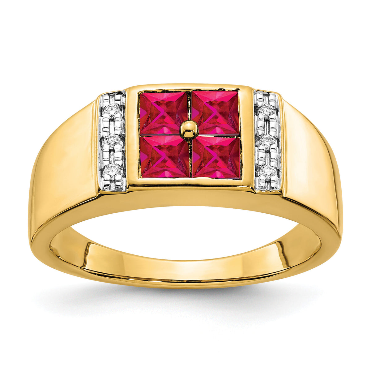 14k Created Ruby and Diamond Mens Ring-RM5830