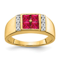 14k Created Ruby and Diamond Mens Ring-RM5830